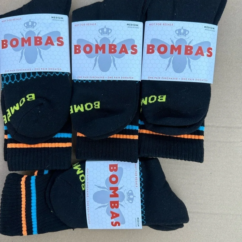 Bombas Men's Athletic Socks in Black with Orange and Blue Accents